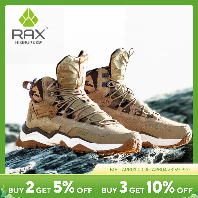 Chaussures de Randonnée Mi-Hautes RAX pour Hommes - Cuir Imperméable, Antidérapantes, Protection contre les Impacts pour Sports de Plein Air, Camping, Chasse, Escalade