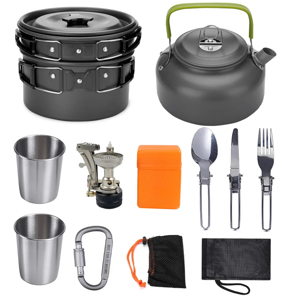 Kit de Cuisine de Camping Complet - Ustensiles et Equipements en Aluminium pour Randonnée, Pique-nique et BBQ